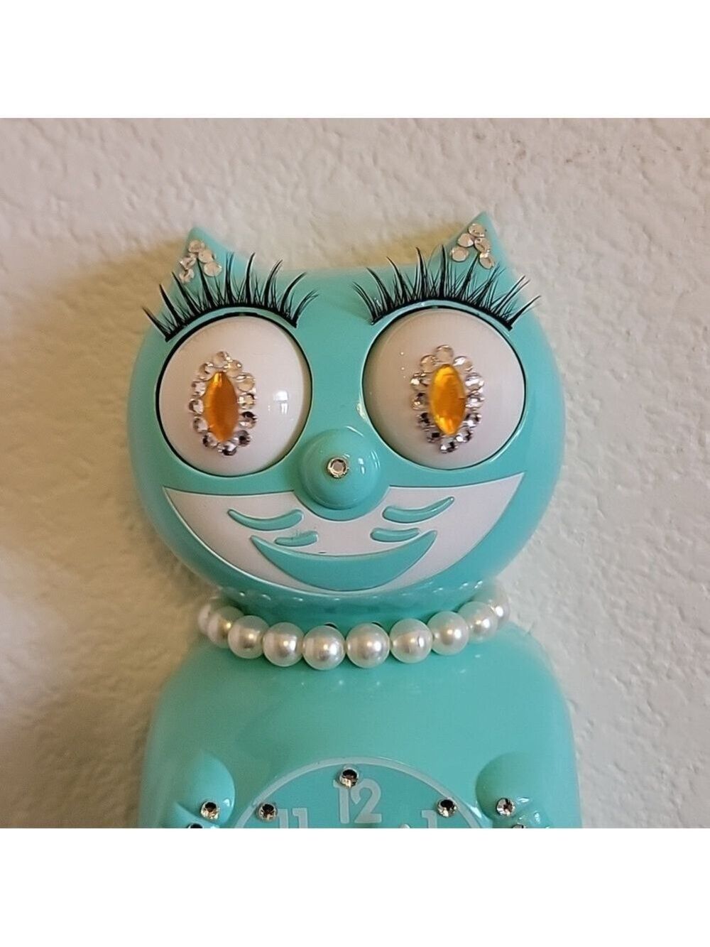 Vintage Jeweled Lady Turquoise Kit-Cat Klock clock SUPER RARE - Picture 1 of 5